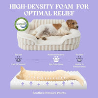 LE SURE Cute L-Plus Dog Beds, Orthopedic Waterproof Large Pet Bed with Sides, Non-Slip Bottom and Egg-Crate Foam Dog Couch Sofa with Washable Removable Cover, Beige