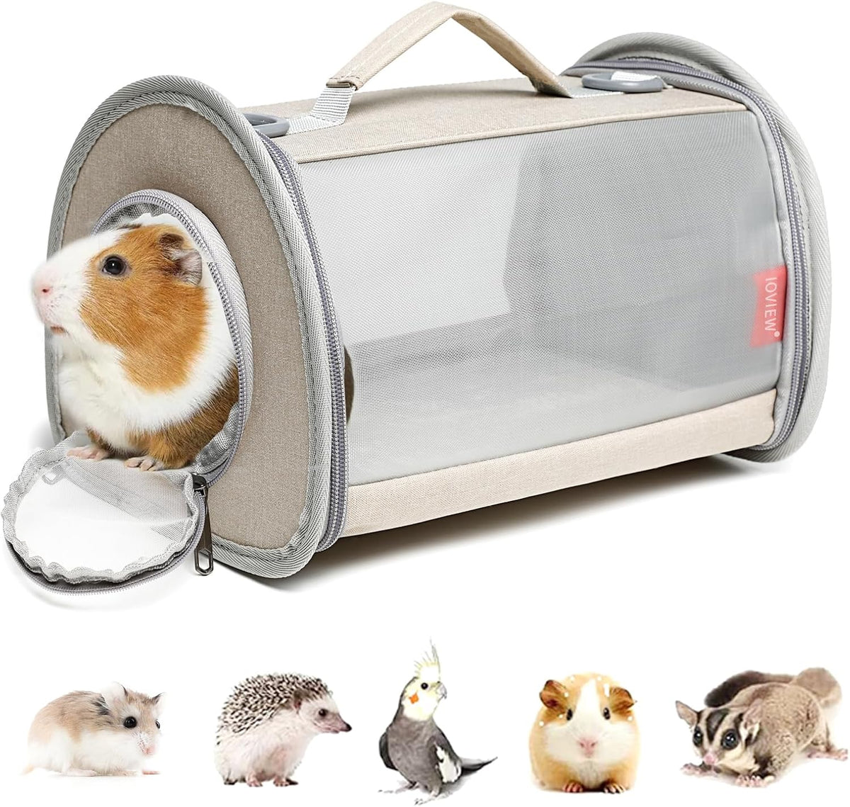 Guinea Pig Carrier Travel Small Animal Carrier Bag Lizard Bird Rabbit - 10.6"L x 7.0"W x 5.9"H / khaki