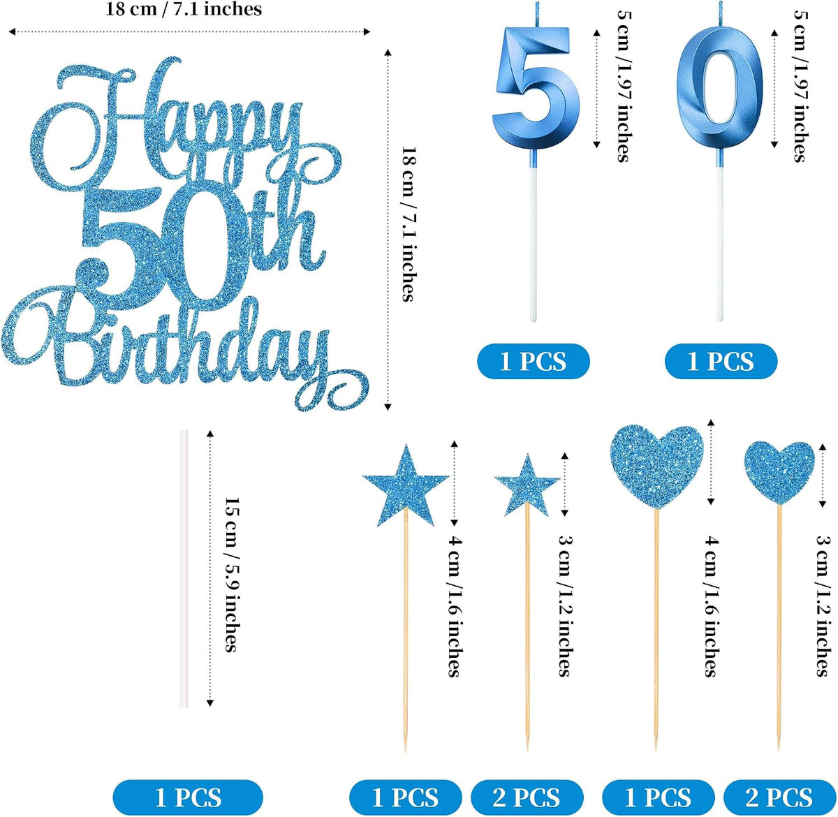 50th Birthday Cake Decorations - Blue - image 2