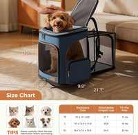 Lekereise Cat Backpack Expandable Pet Carrier Backpack for Small Cats - Blue / XL-Mesh Window - image 2