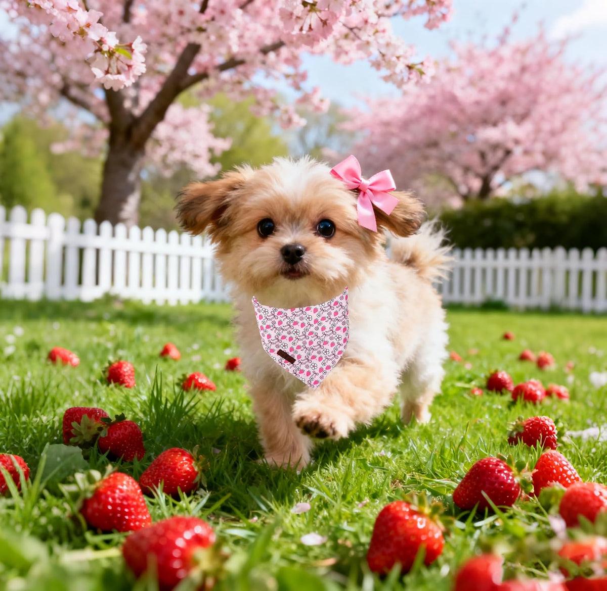 Lionet Paws Spring Daisy Dog Bandana Washable Cotton Handkerchief - Strawberry Bow / Small (Pack of 1) - image 4
