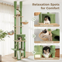PAWZ Road Cactus Cat Tree Floor to Ceiling Cat Tower with Adjustable Height(85-112 Inches), 7 Tiers Climbing Activity Center with Cozy Hammocks, 5 Platforms and Scratching Posts for Indoor Cats