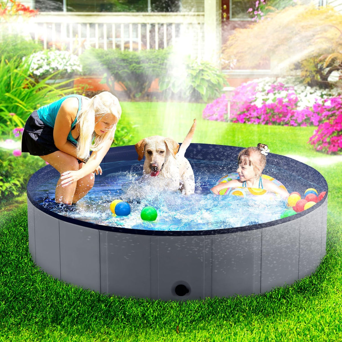 Niubya Foldable Dog Pool, Collapsible Plastic Dog Swimming Pool - 5XL - 88'' x 16'' - image 3