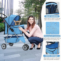 Dog Stroller,3 Wheels Travel Folding Pet Stroller for Small Medium Dog Cat Jogger Stroller with Storage Basket Removable Liner Blue