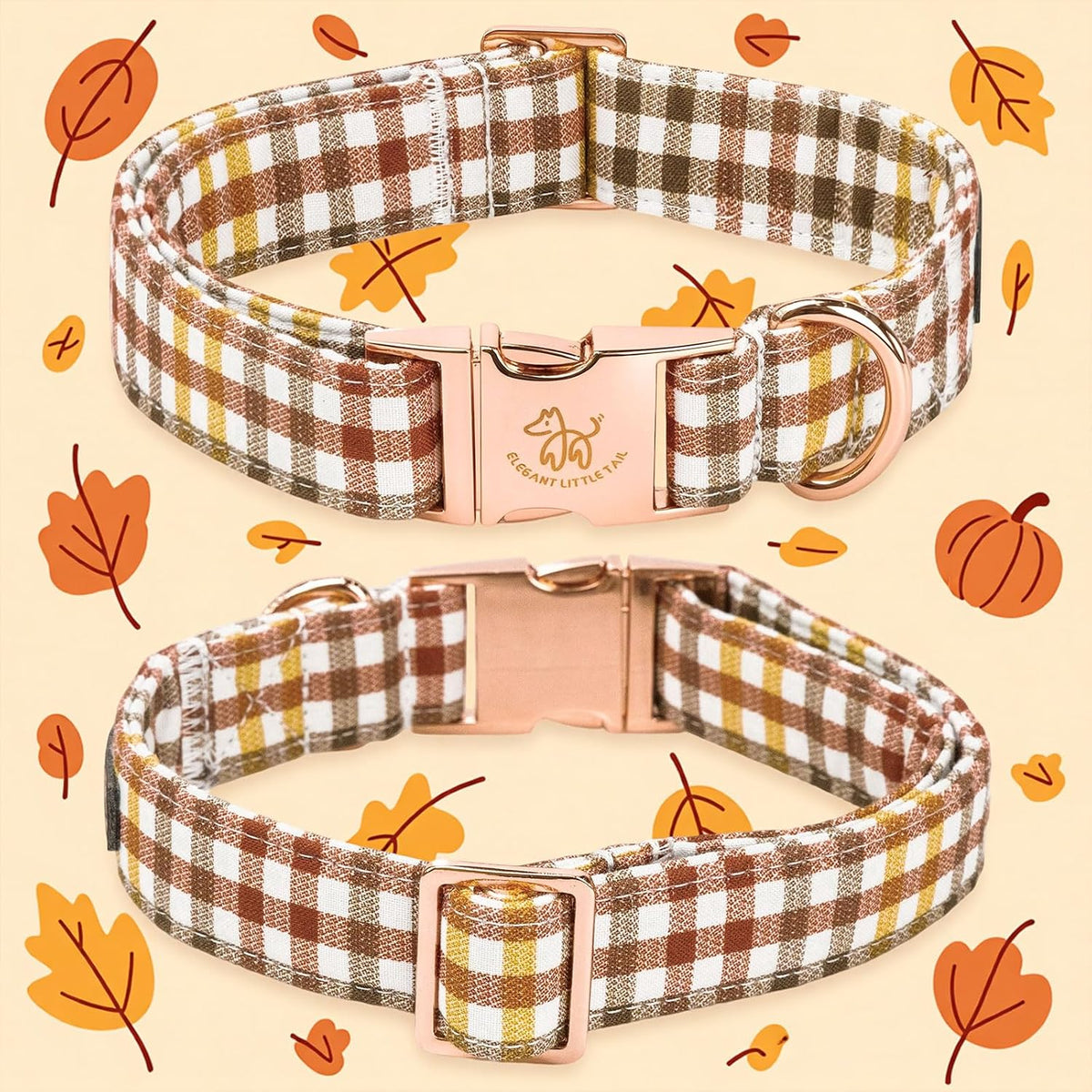 Elegant little tail Fall Dog Collar - Yellow Plaid / Medium (Pack of 1) - image 3