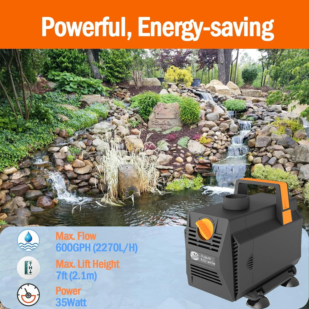 AquaMiracle 600GPH Aquarium Water Pumps Fountain Pump Pond Pump - 600GPH - image 2