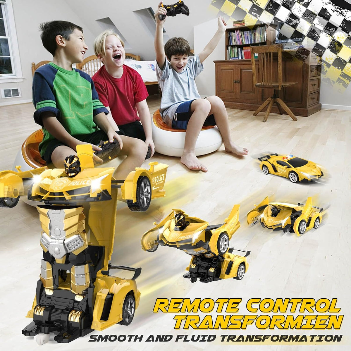 Transform Remote Control Car Toys for Boys 4-6 - Police Car Yellow - image 3