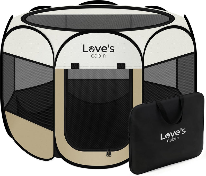 Love's cabin Pet Puppy Dog Playpen - Khaki / 38.0"L x 38.0"W x 23.0"H