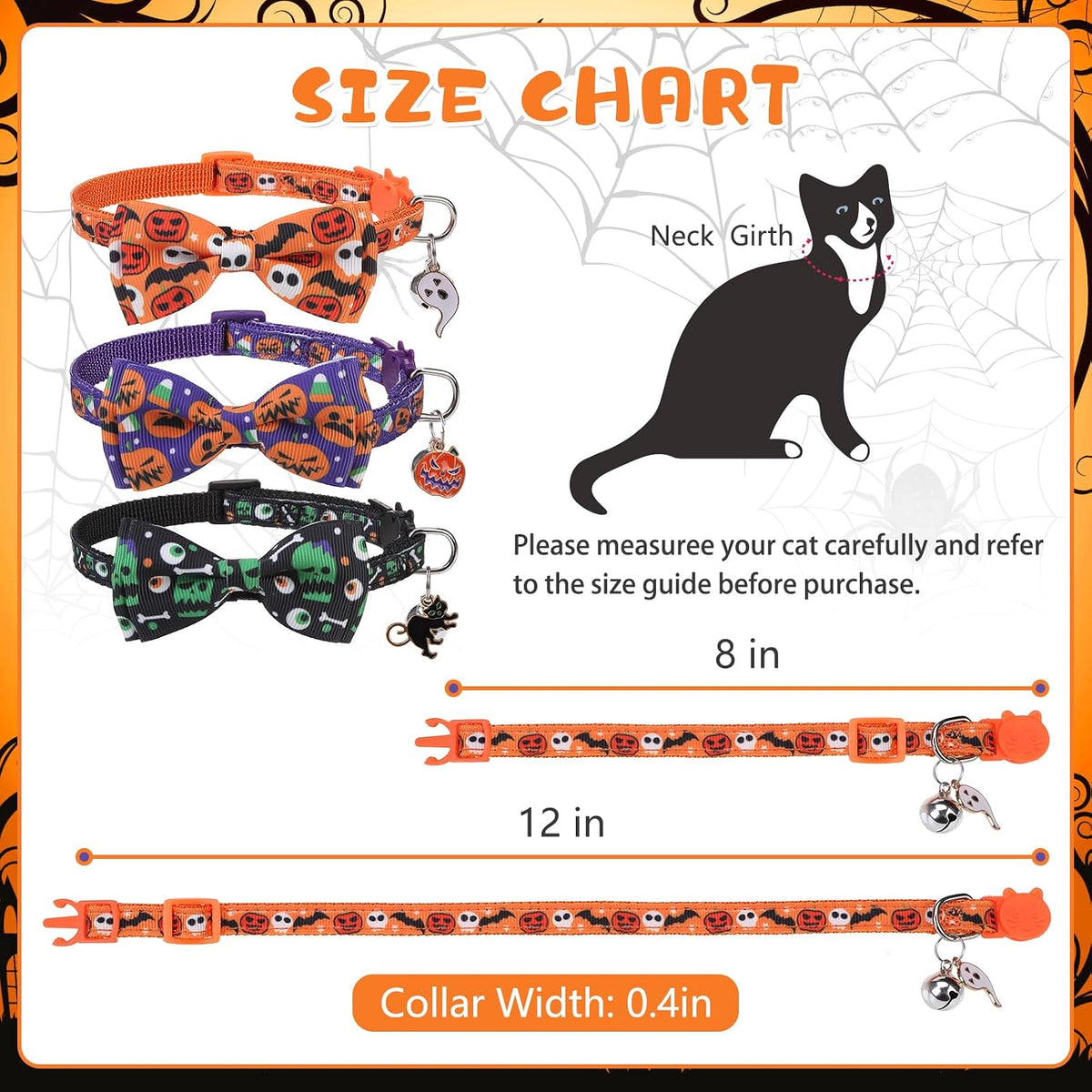 Halloween Cat Collar Breakaway with Bowtie and Bells - Halloween Pattern - image 2