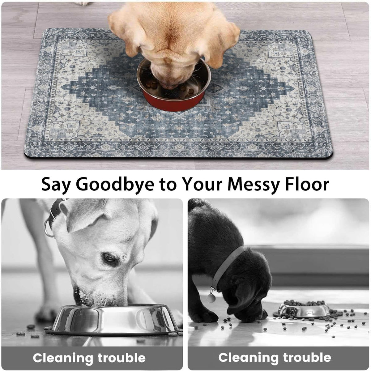 Dog Food Mat for Floors, Absorbent Pet Cat Food Bowl Mat - Bohemia 8 / 12"x20"+18"x24" - image 3