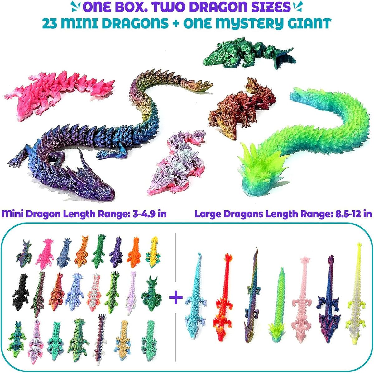 24 3D printed articulated dragon figures in assorted colors - view 4