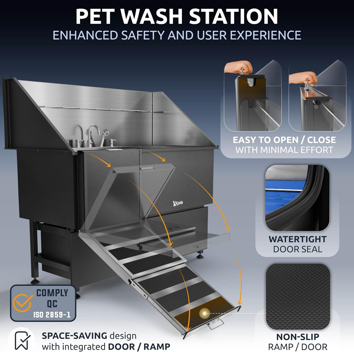 Professional Dog Washing Station 304 Stainless Steel Pets Grooming Tub – Essentials for Dogs - Black, Left Ramp, 2 Drawer / 61 Inches - image 4