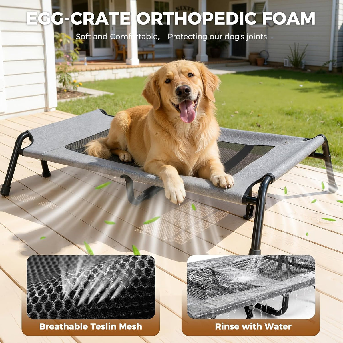 Lekereise Outdoor Elevated Dog Beds for Small Dogs - 43.3"L x 32.3"W x 12.2"Th - image 2