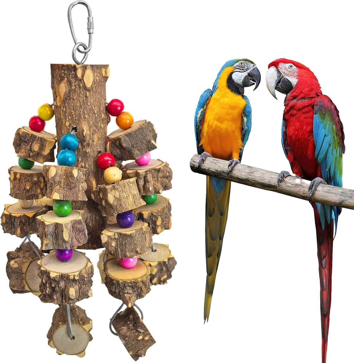 Macaw Toys Extra Large Parrot Toys Natural Wood Bird Chewing Toys - B: Wire Link, Pepper Wood