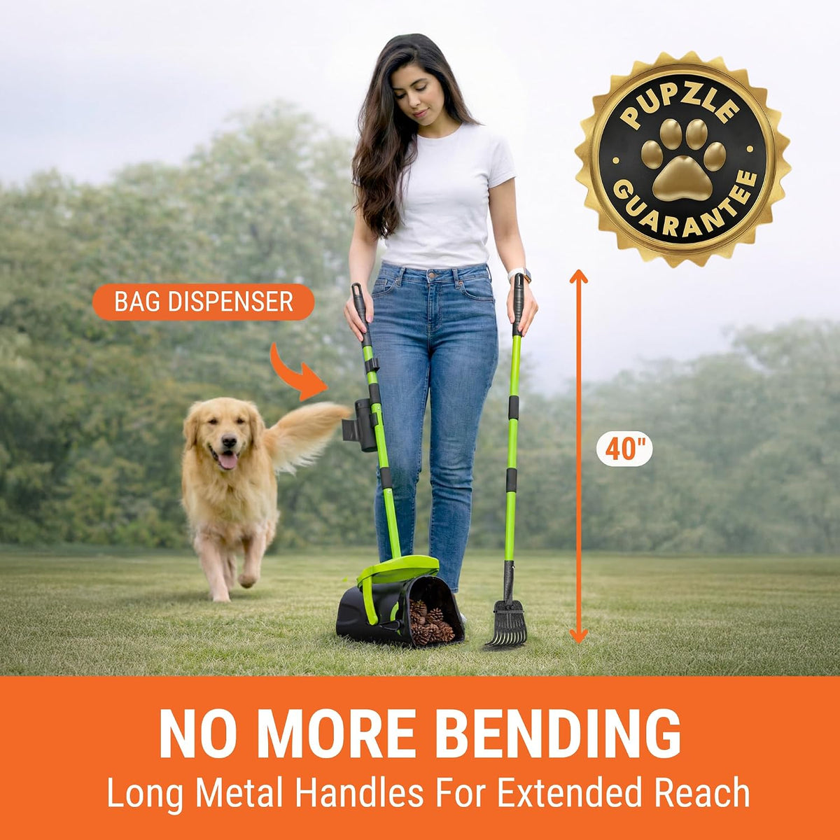 Dog Pooper Scooper with Bag Attachment - Green - image 2