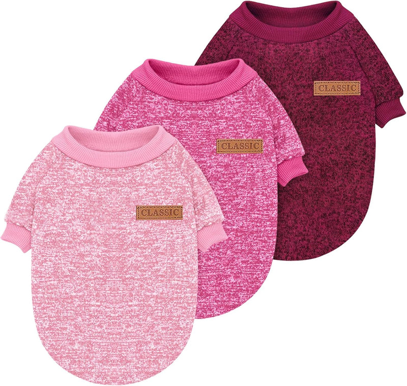 Idepet 2 Pieces Dog Knitwear Sweater Fleece Pet Clothes Puppy - X-Large / 3 pcs Pink+Rose+Wine Red