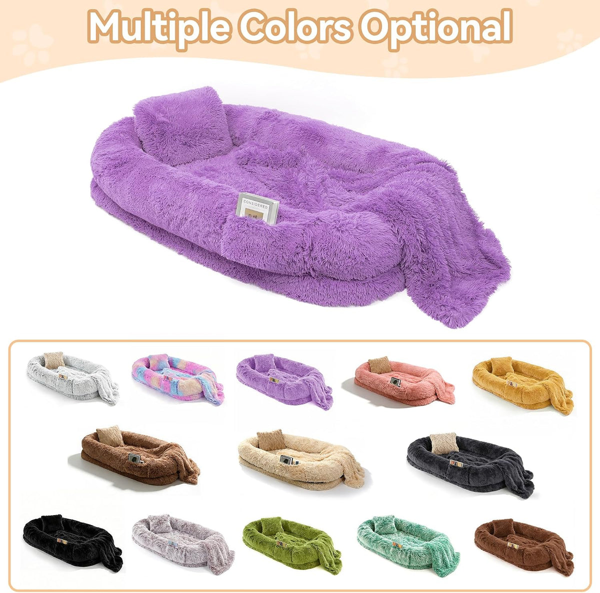 Grey Human Dog Bed, 71''x45''x12'' Size Fits Adult and Pet - Purple - image 3