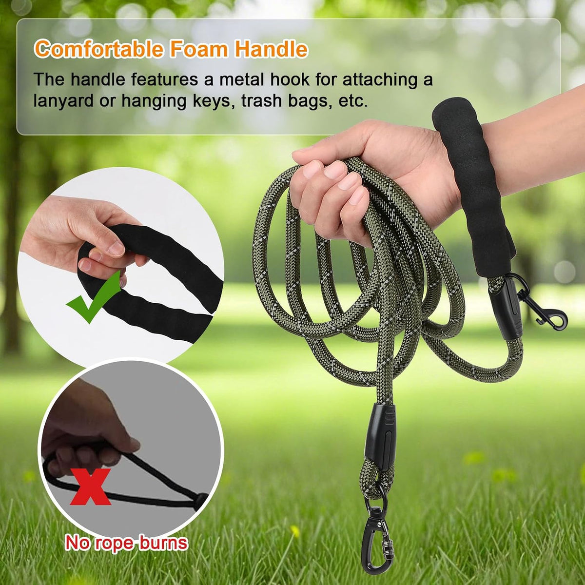 Long Leash for Dog Training 6FT/ 10FT/ 15FT/ 30FT/ 50FT/ 100FT - Olive / 10FT* 1/3" - image 3