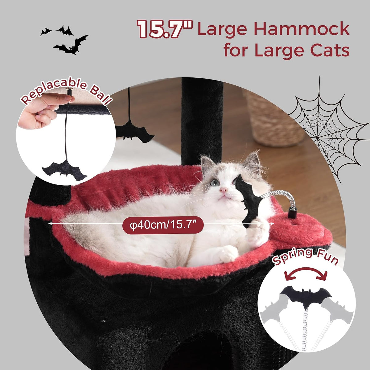 Cat Tree 32” Small Cat Tower with Large Hammock 16”& Self Groomer – Essentials for Cats - Medium-32" / Gothic - image 2