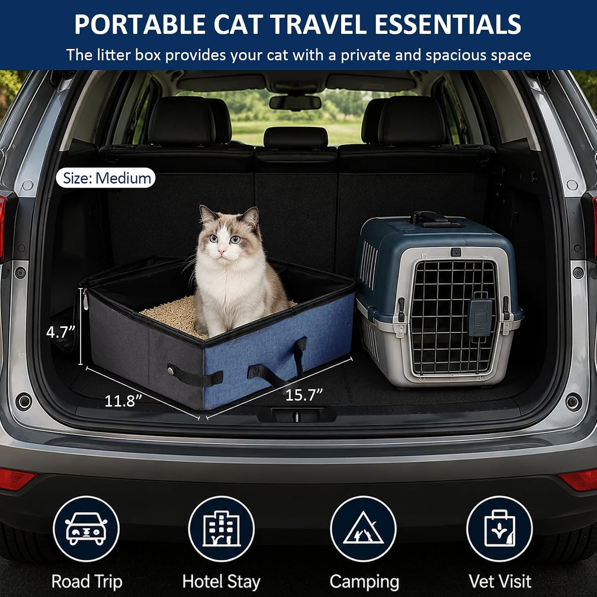HiCaptain Portable Travel Litter Box for Cats - Grey-Blue / Medium - image 2