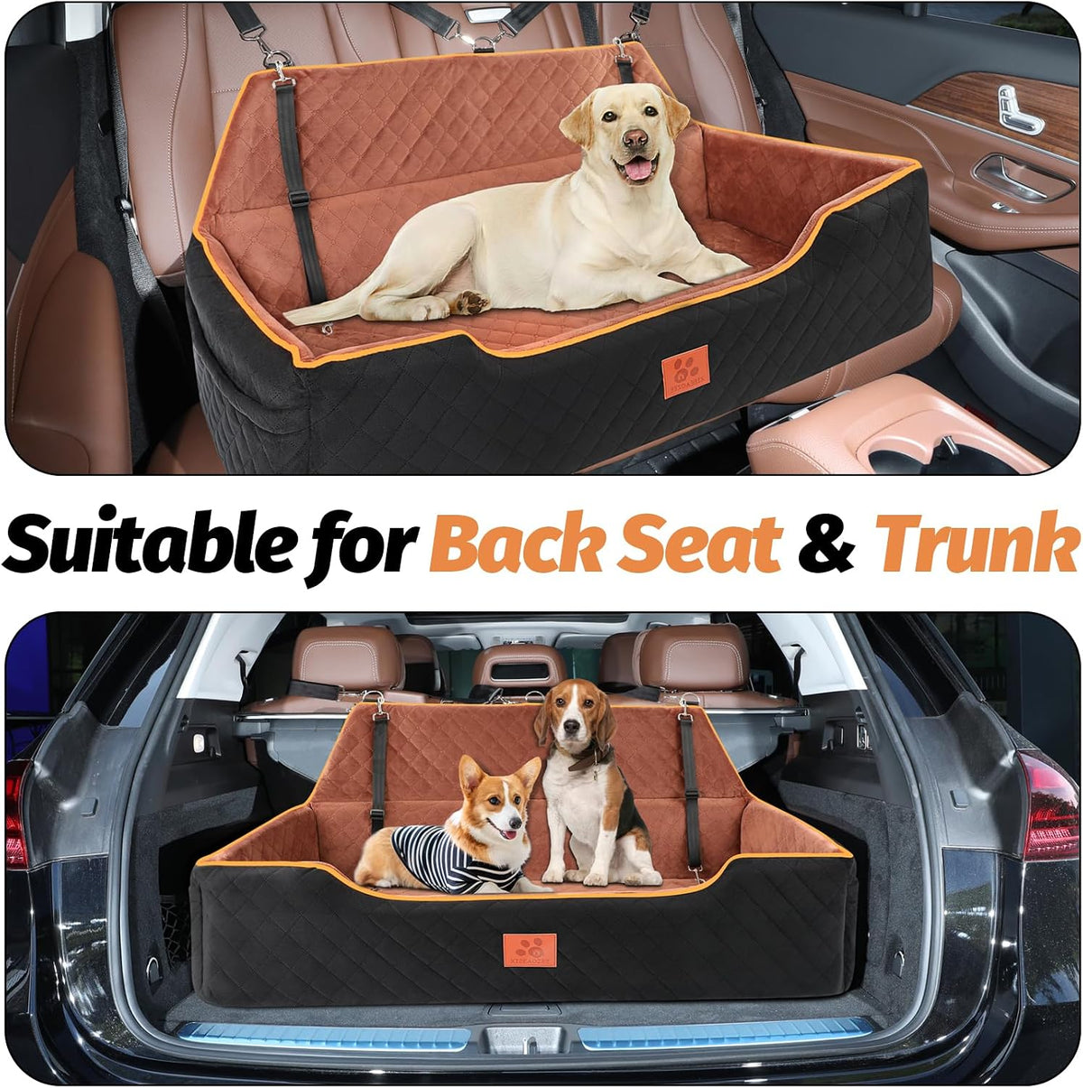 XIEEAOZEE Large Dog Car Seat for Pets Under 100 lbs - Black/Brown - image 2