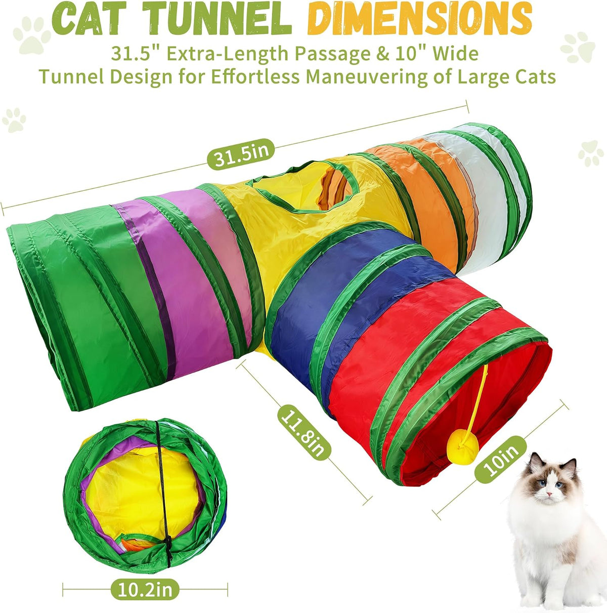 Cat Tunnel, Cat Tunnels for Indoor Cats - Mini Cat Tunnel Toy Rainbow - image 3