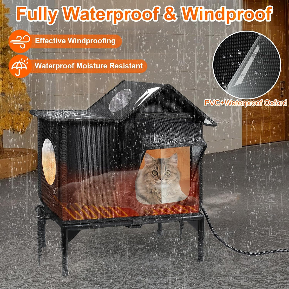 Outdoor Cat House Weatherproof, Heated Cat House - Small-17.3X12.6 X17.2 In - image 3