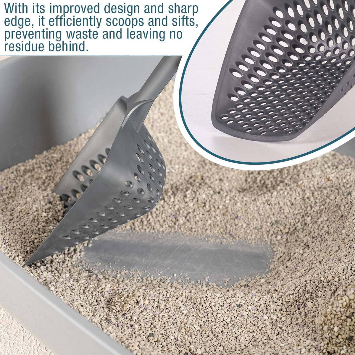 Set of 1 Fine Mesh Cat Litter Scoop with Small Holes - Set of 2 / Gray - image 3