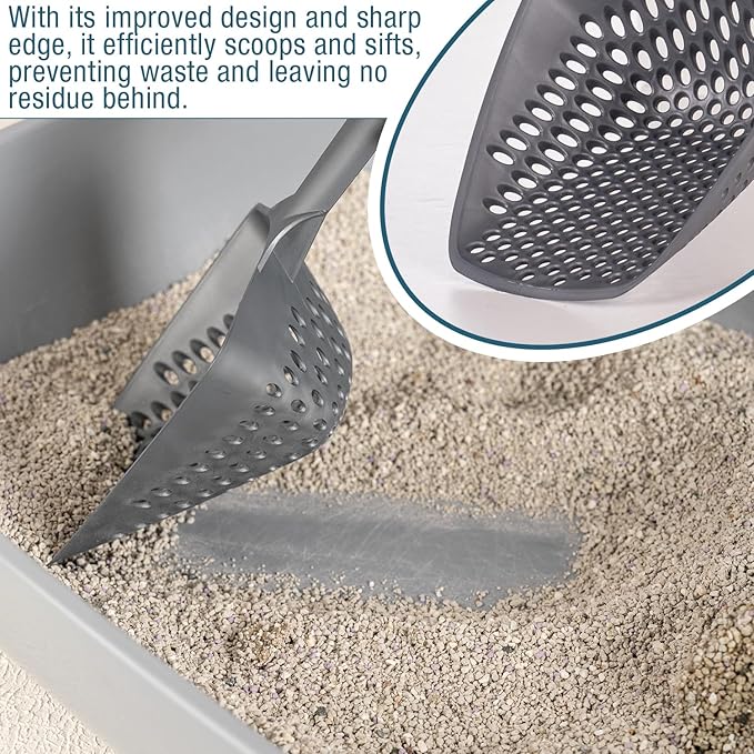Set of 3 Cat Litter Scoop with Small Holes for Fine Litter, Hanging Handle Deep Reptile Terrarium Sand Sifter, Poop Scooper Rabbit Pooper Lifter Kitten Sifting Shovel (Black, Set of 3)