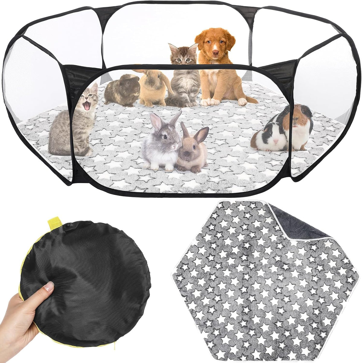 Guinea Pig Playpen with Mat Small Animal - Black / Star