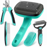 5 PCS Pet Grooming Kit, Dog Brush & Dematting Rake for Long Hair – Essentials for Cats - Green 5pc