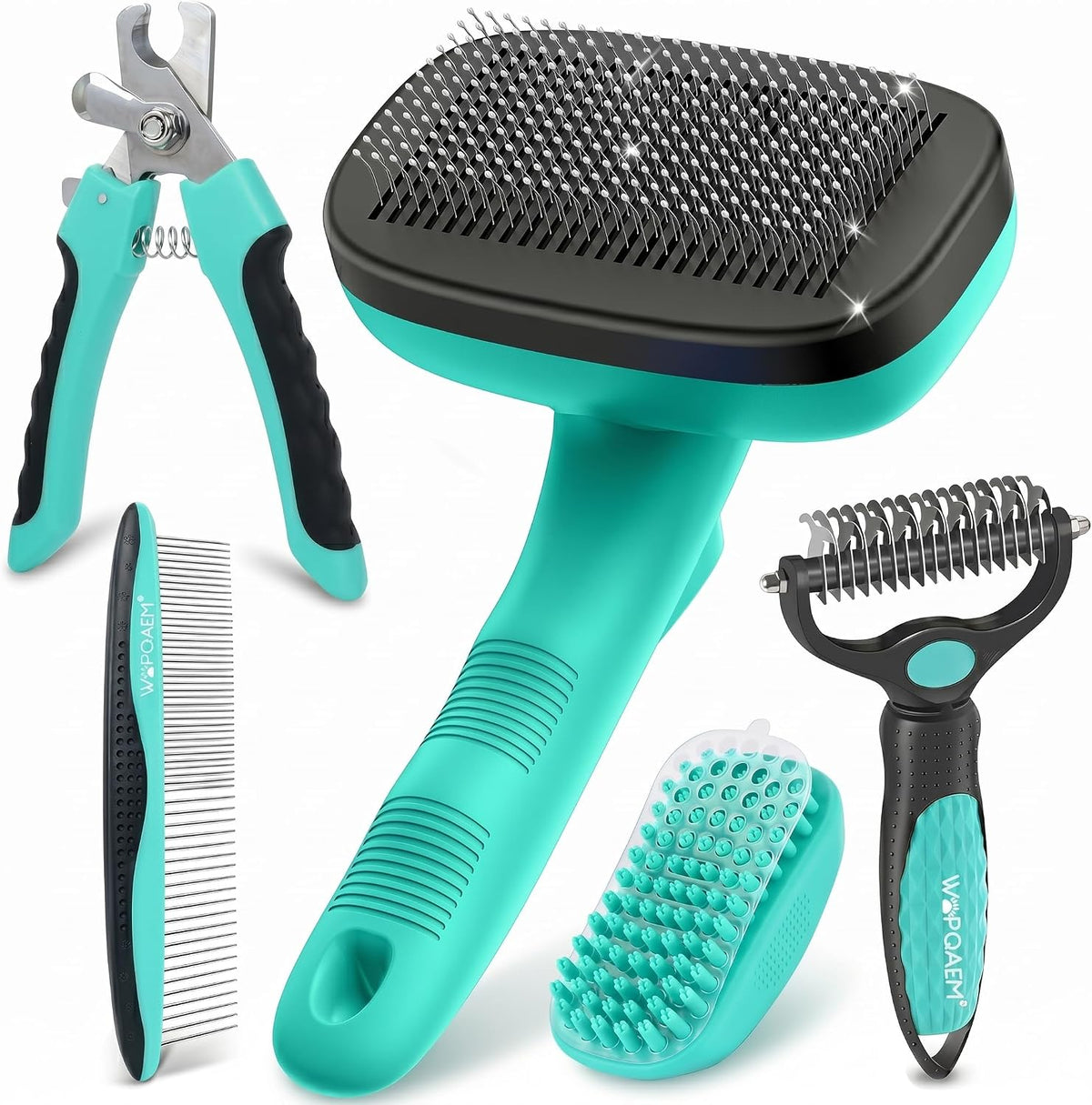 5 PCS Pet Grooming Kit, Dog Brush & Dematting Rake for Long Hair – Essentials for Cats - Green 5pc