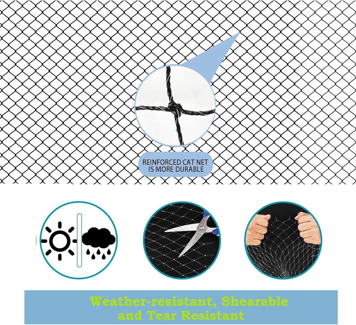 Wire-Reinforced Cat Netting, Bite Resistant - 4x3m-Black - image 4