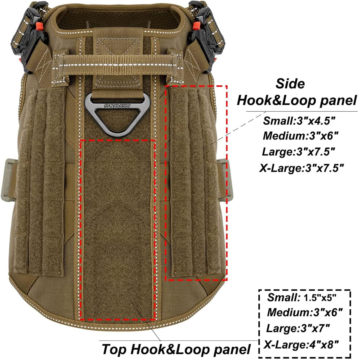Tactical Dog Harness for Large Dogs, Reflective No Pull Dog Vest - X-Large (Pack of 1) / Brown - image 3