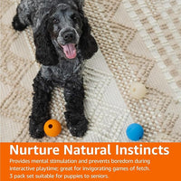 Amazon Basics Dog Toys, Interactive Assorted Rubber Balls, (Pack of 3), 2.5 inch, Blue, Beige, Orange