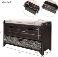 Storage Bench with Removable Basket 2 Drawers Fully Assembled Acacia Wood Shoe Bench Standing Shoe Rack Removable Cushion for Living Room, Entrance Hallway, No Assembly Required Espresso