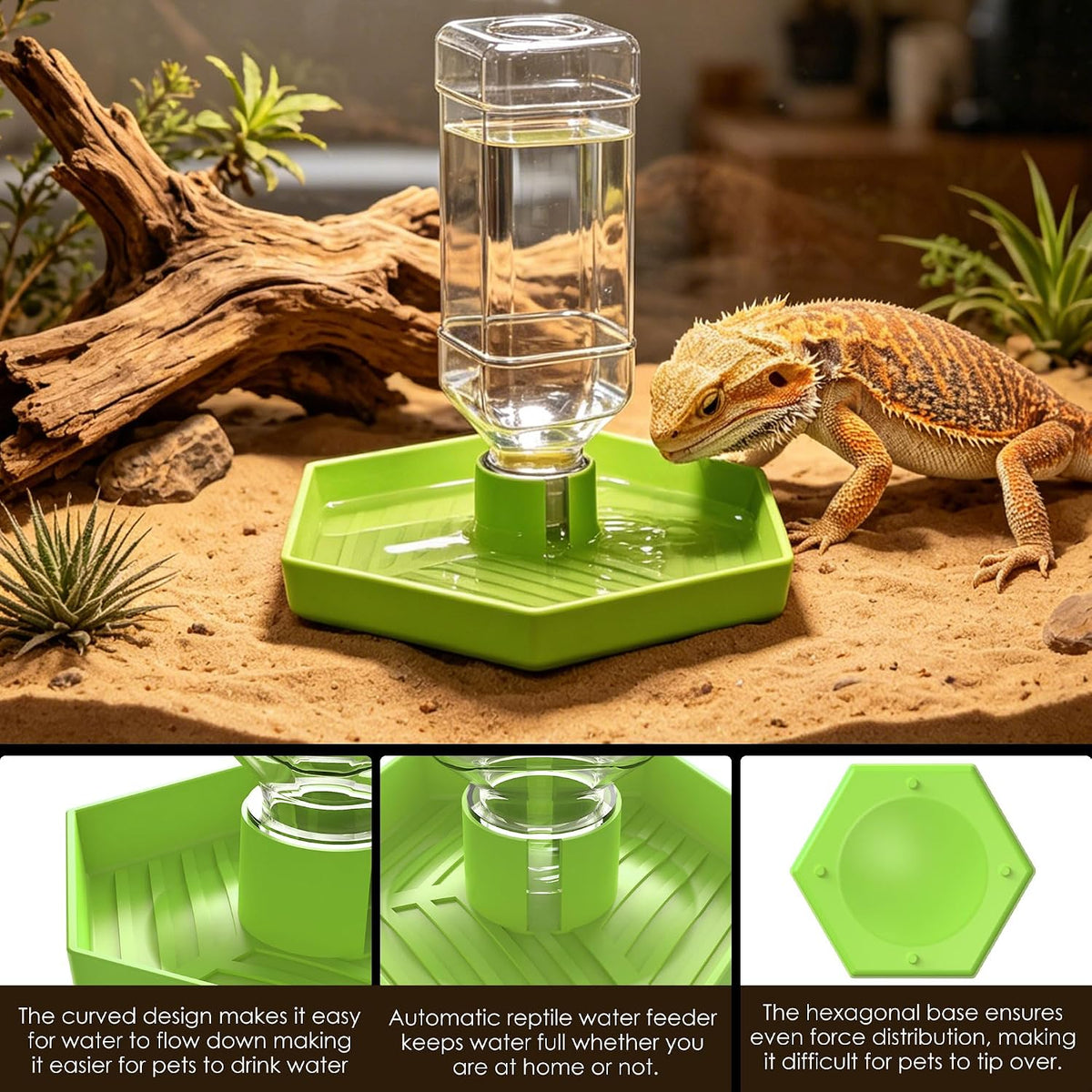 Reptile Water Dispenser Bowl for Bearded Dragon Tortoise – Essentials for Reptiles And Amphibians - Apple Green / L - image 4