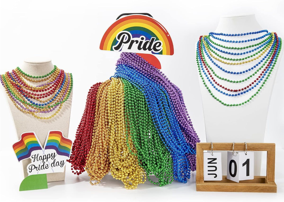 100PCS Bead Necklace, Gold Mardi Gras Beads Party Stuff - Pride - image 4