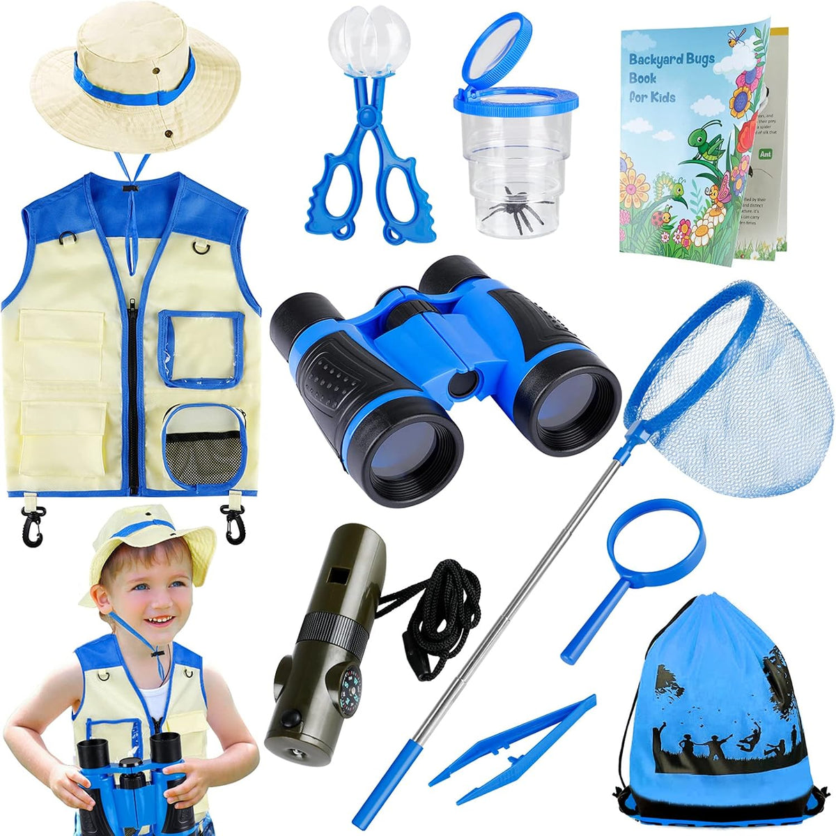 INNOCHEER Kids Explorer Kit & Bug Catcher Kit & Safari Costume Kit - Blue