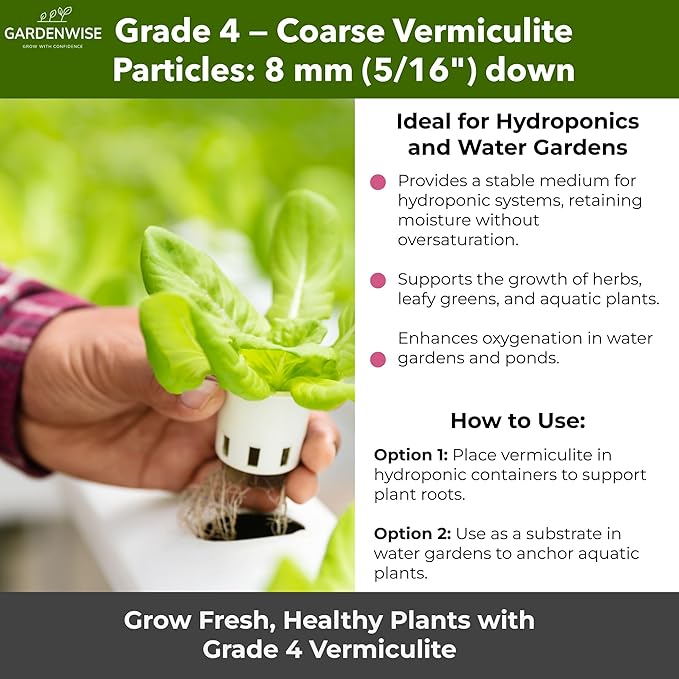 Organic Coarse Vermiculite for Indoor Gardening Plants and Mushrooms – Enhances Soil Aeration, Seed Germination, Rooting Cuttings – Small Packages and Bulk (Vermiculite Grade 4 – Coarse, 5 qt)