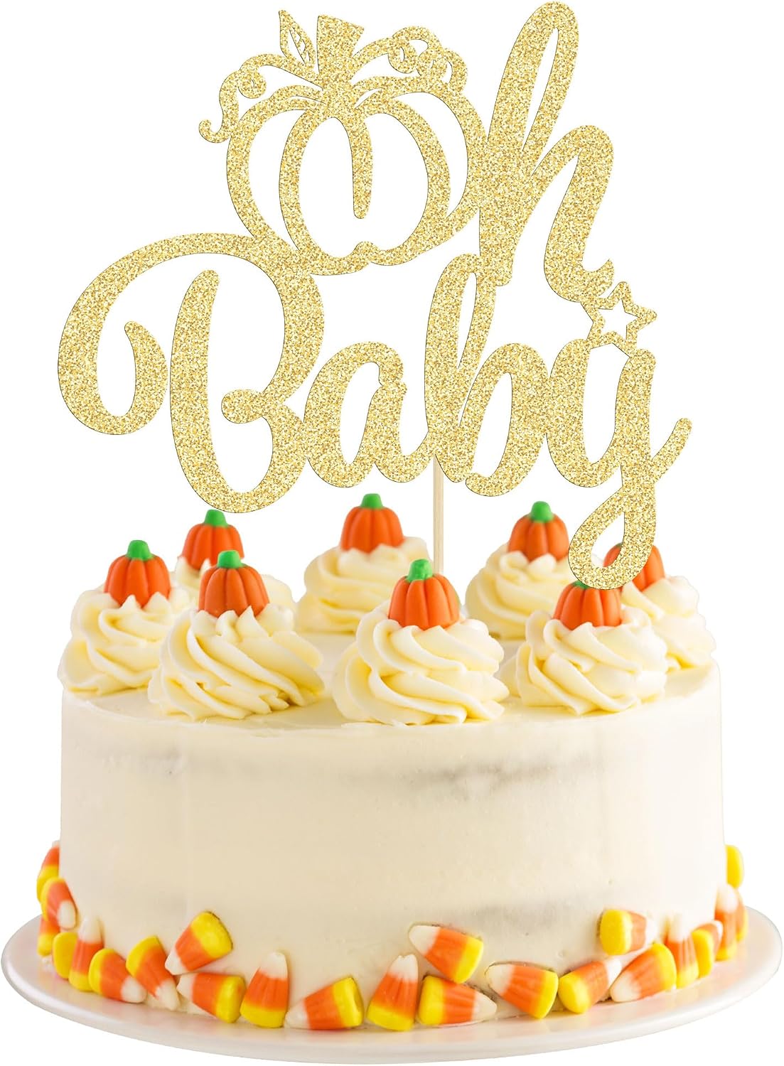 Gyufise 24Pcs Pumpkin Oh Baby Cupcake Toppers Pink Fall Pumpkin - Gold 13