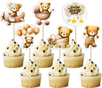 Gyufise 36Pcs Baby Shower Bear Cupcake Toppers Moon Baby Bear Baby - Coffee