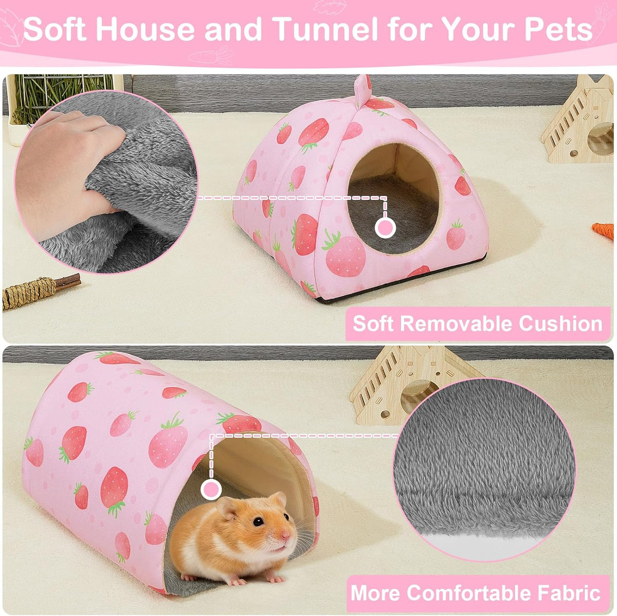 Bienbee Guinea Pig Hideout - Pink Strawberry / Small(7.3"L x 7.3"W x 6.7"H) - image 3