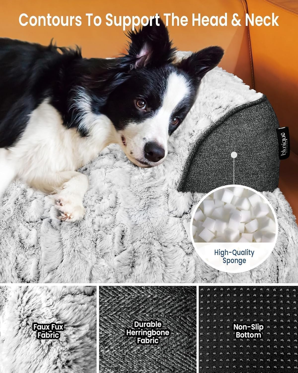 Calming Dog Bed for Couch with Cozy Raised Edge - Grey / 53"L x 39"W x 5"Th - image 3