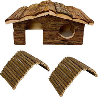 Hamiledyi Hamster Hideout House Wooden Rat Hut for Gerbils Dwarf Mouse – Essentials for Small Pets - Pattern:A