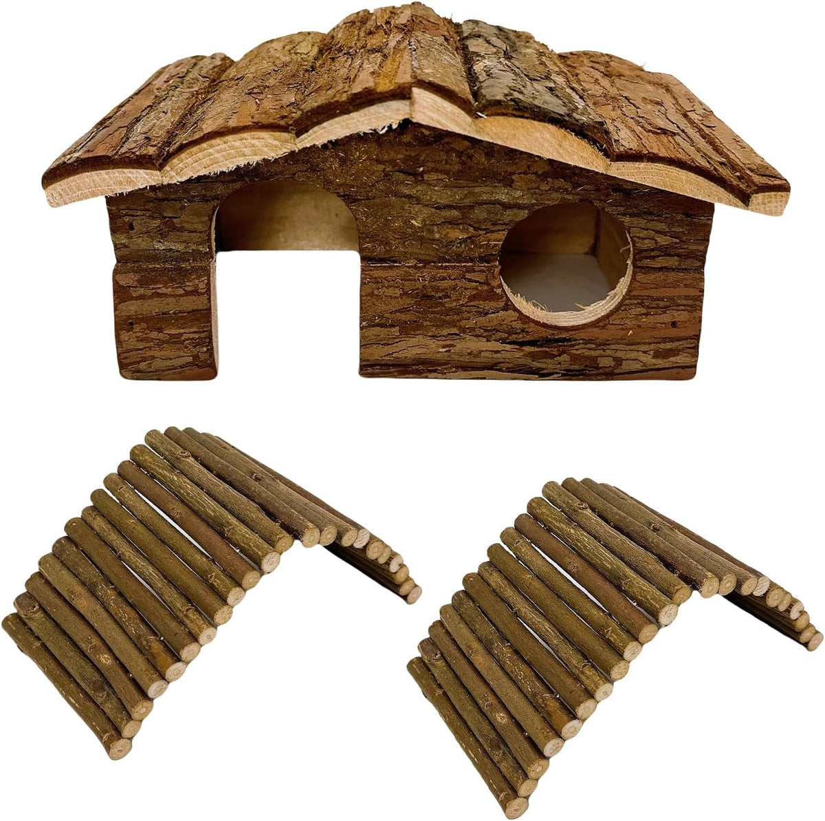 Hamiledyi Hamster Hideout House Wooden Rat Hut for Gerbils Dwarf Mouse – Essentials for Small Pets - Pattern:A