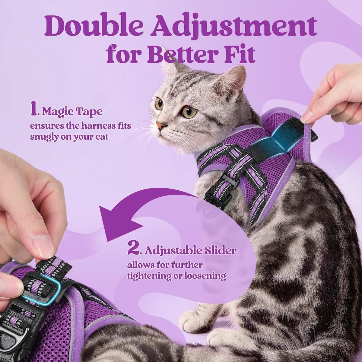 rabbitgoo Cat Harness and Leash Set, Step-in Soft Vest - XL / Purple-Light Purple - image 2