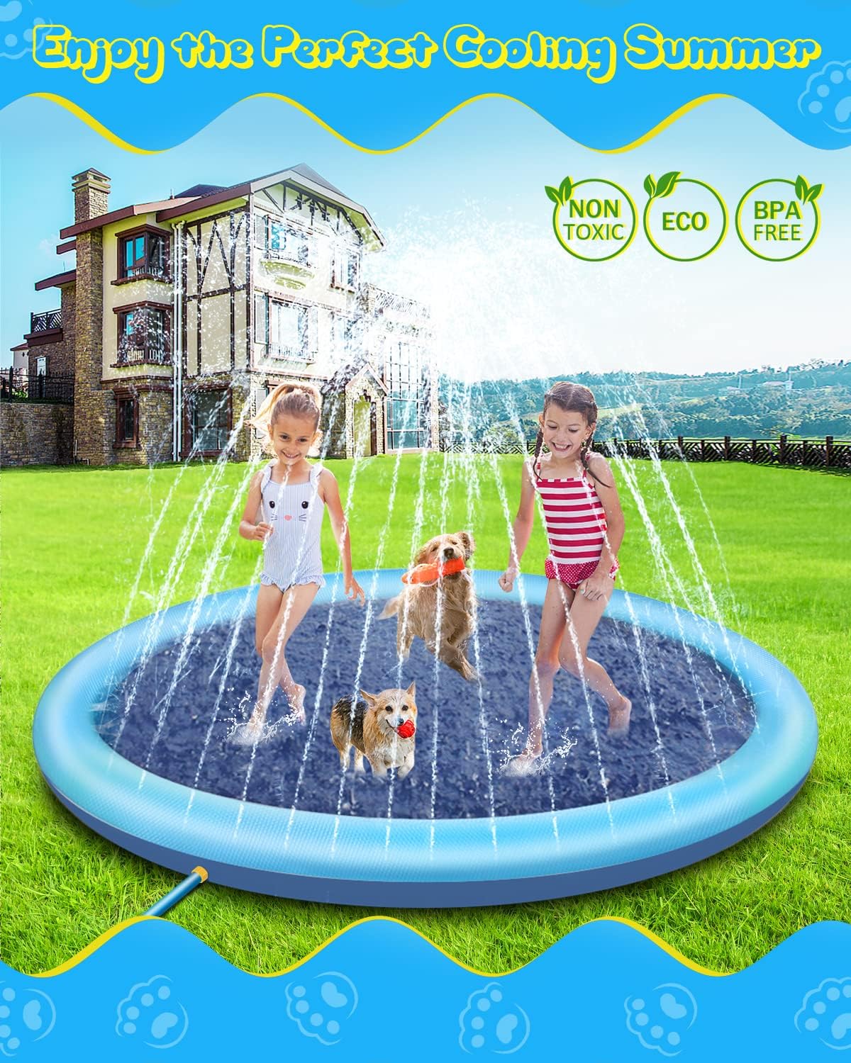 Raxurt Non-Slip Splash Pad for Kids and Dog - Blue / 75in - image 2