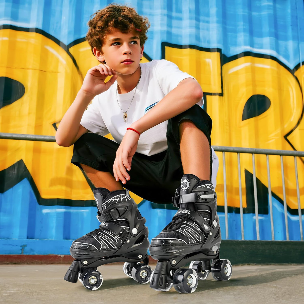 SULIFEEL Adjustable Kids Roller Skates, Light up Wheels – Fun for Kids & Family - C Spider Black / Large - Youth - image 2