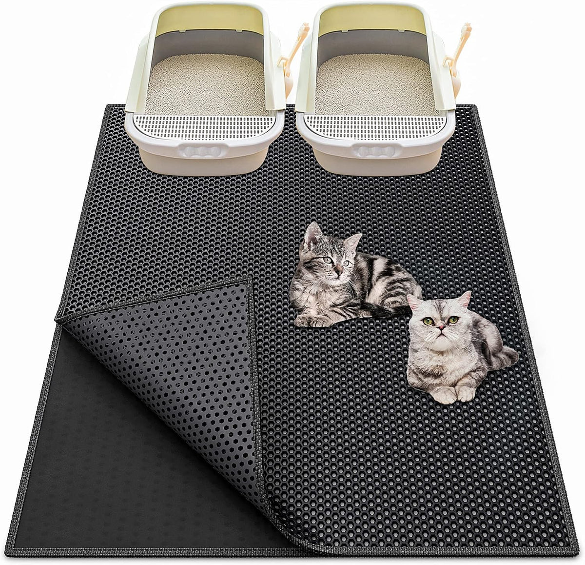 Waretary Cat Litter Mat, 36"x30", Waterproof, Scatter Control - Black / 36"x 30"